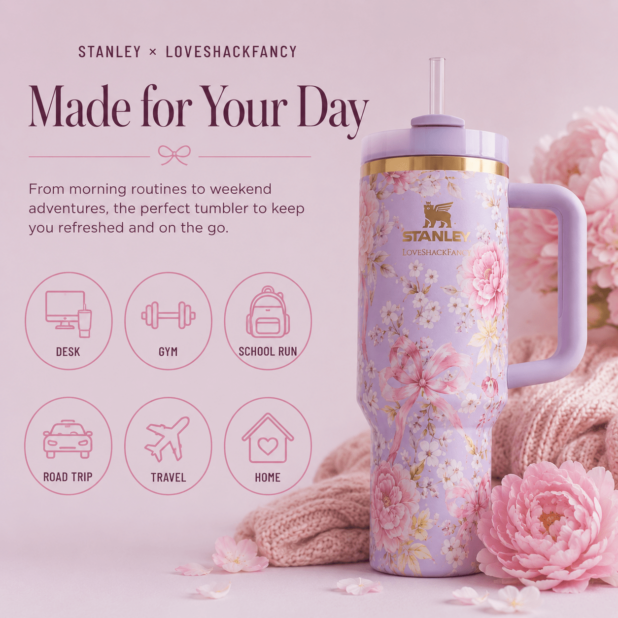 Stanley x LoveShackFancy Floral Quencher H2.0 Tumbler 40oz – Pink Lavender