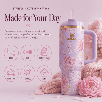 Stanley x LoveShackFancy Floral Quencher H2.0 Tumbler 40oz – Pink Lavender
