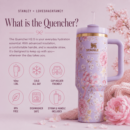Stanley x LoveShackFancy Floral Quencher H2.0 Tumbler 40oz – Pink Lavender