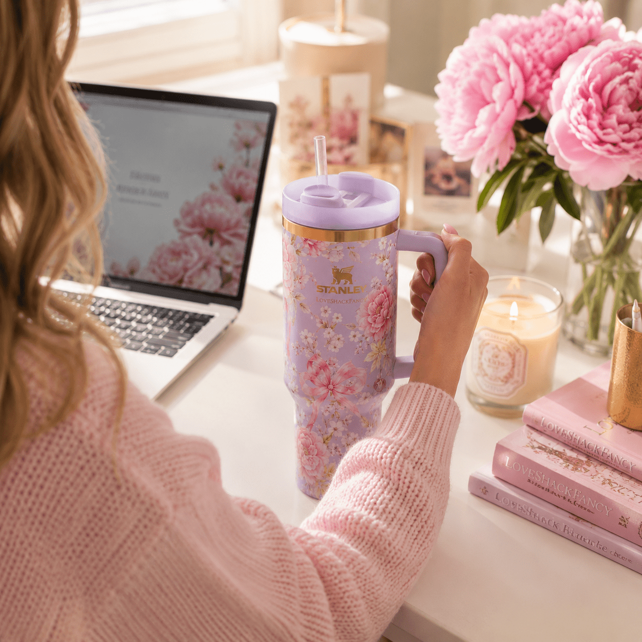 Stanley x LoveShackFancy Floral Quencher H2.0 Tumbler 40oz – Pink Lavender